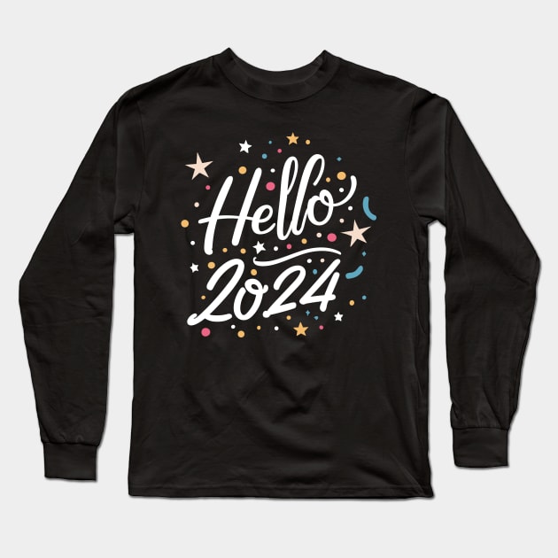 New Year Eve Party Happy New Year 2024 Hello 2024 Long Sleeve T-Shirt by larfly